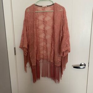 Pink Lace Kimono with Fringe